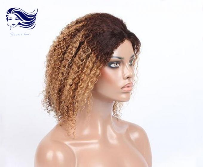 Σγουρό ανθρώπινα μαλλιών μπροστινό δαντελλών χρώμα Ombre περουκών ανθρώπινα μαλλιών περουκών σύντομο
